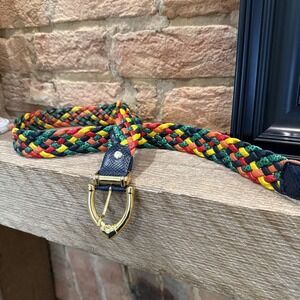 Vintage Multi Colored Woven Braided Leather Belt S/M 36" Long